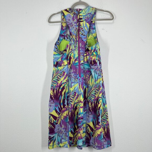 Title Nine Arabella Nimblene Halter Dress Purple Palm Trees Back Zip SUP Size 8 - Picture 3 of 9